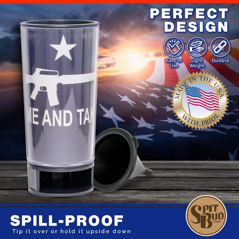 Spit Bud Come and Take it The Ultimate Spittoon for Chew - Portable Dip & Snuff Cup with Lid, Pop Tab, Spill-Proof Funnel, Can Cutter & Holder - Fit in Cup Holders - Holds 8oz - Made in USA - Image 5